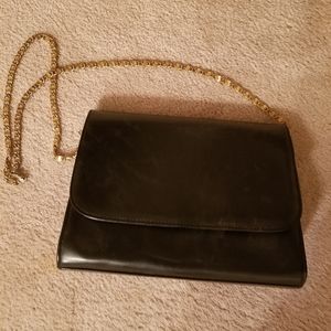 Vintage Bellini Black Bag with Front Flap & Removable Gold Chain Strap